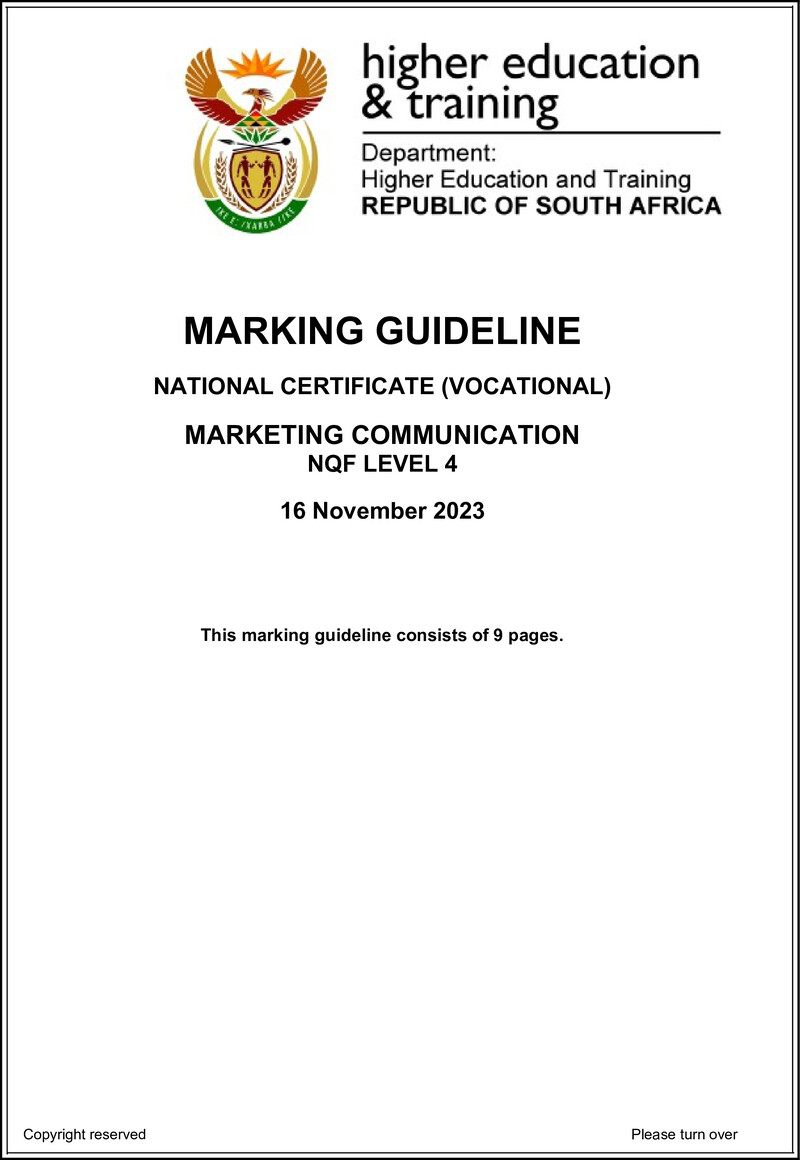 Marketing Communications Level 4 DHET NCV 2023 - Memo