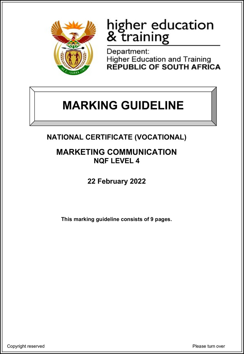 Marketing Communications Level 4 DHET NCV 2022 - Memo