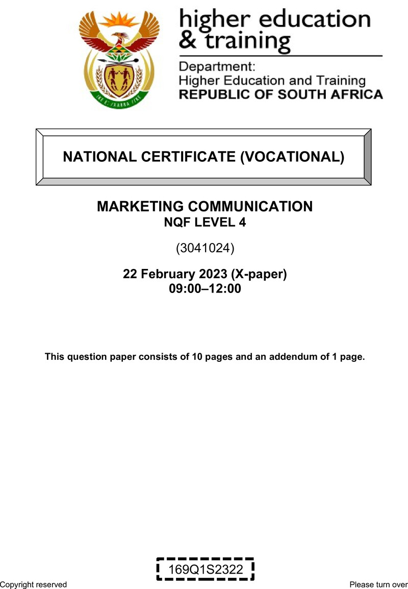 Marketing Communications Level 4 DHET NCV February 2023 Paper X - Question Paper