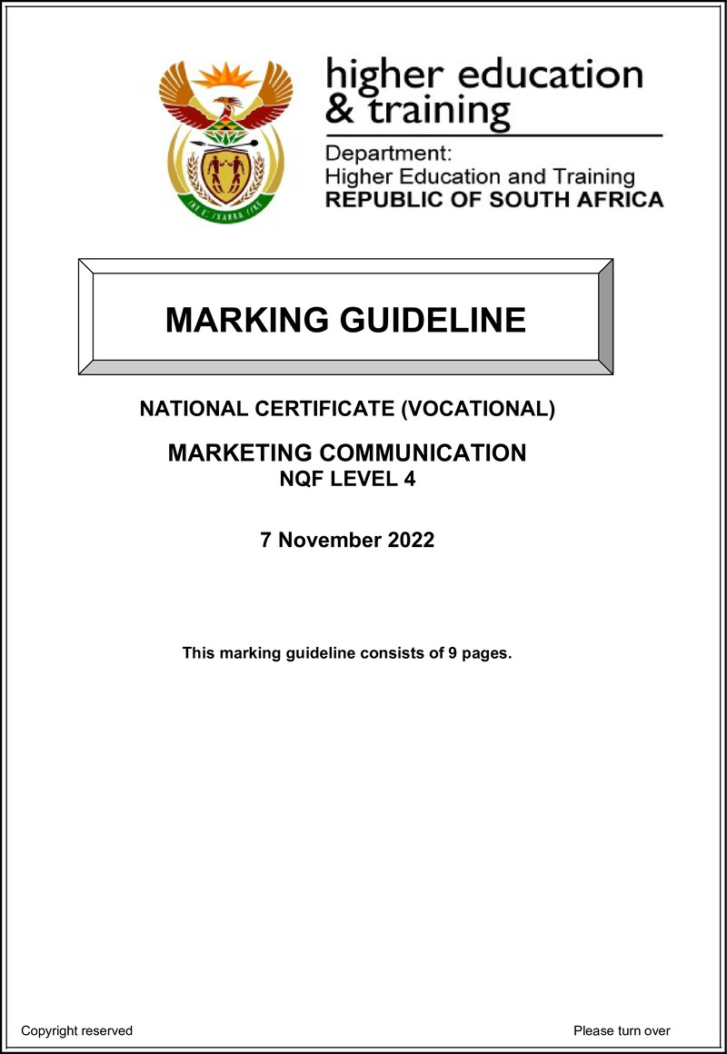 Marketing Communications Level 4 DHET NCV 2022 - Memo