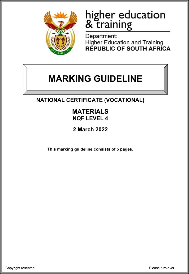 Materials Level 4 DHET NCV March 2022 - Memo