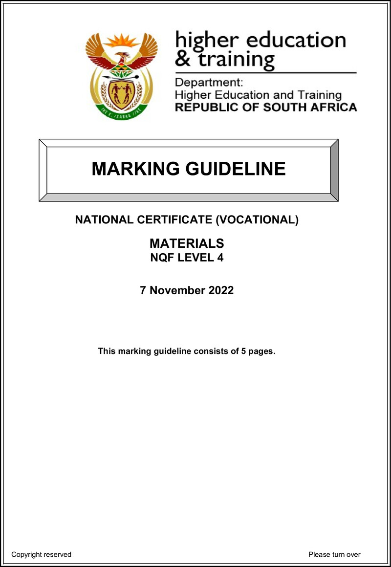 Materials Level 4 DHET NCV 2022 - Memo