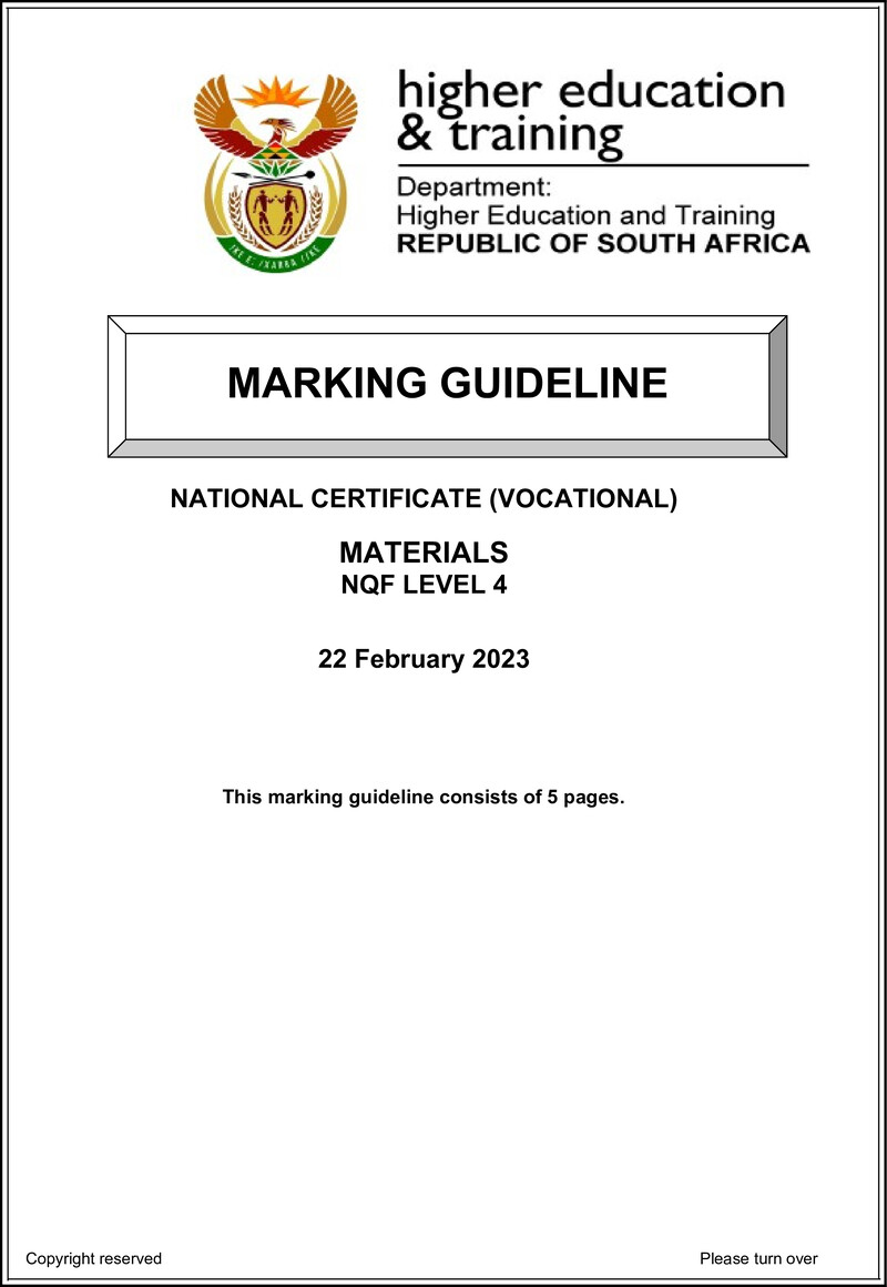 Materials Level 4 DHET NCV 2023 - Memo