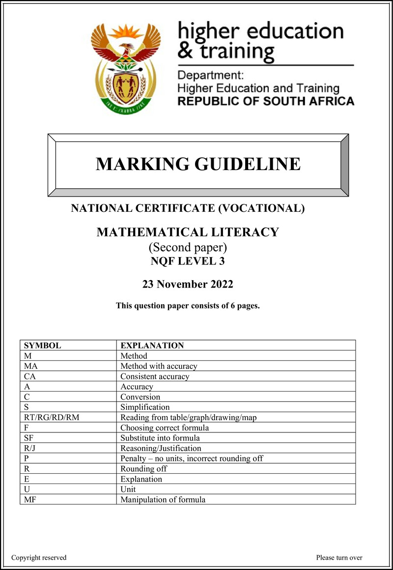 Mathematical Literacy Level 3 DHET NCV 2022 - Question Paper