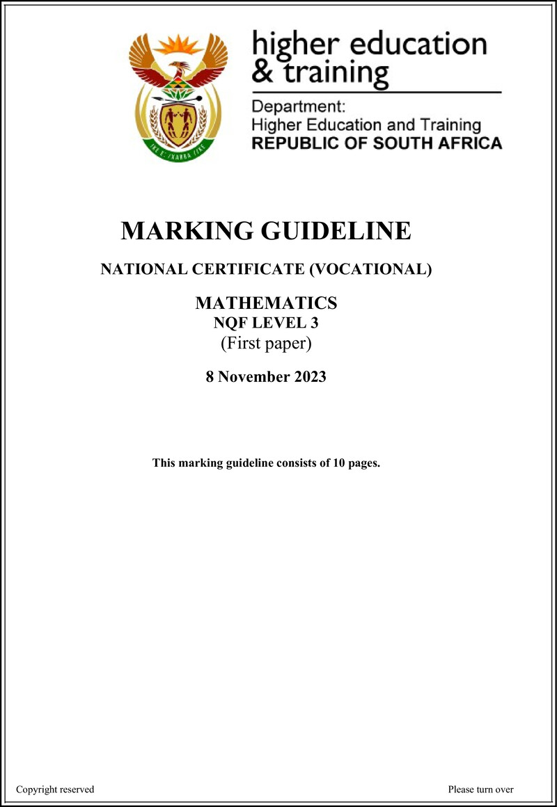 Mathematics Level 3 DHET NCV 2023 - Memo