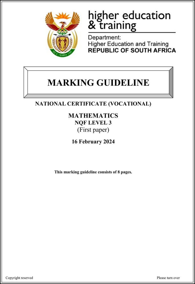 Mathematics Level 3 DHET NCV February 2024 - Memo