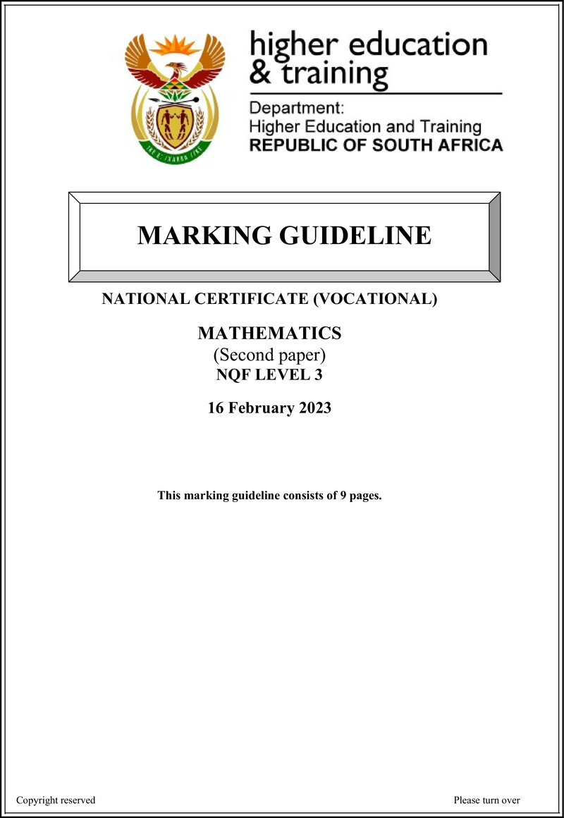 Mathematics Level 3 DHET NCV 2023 - Memo