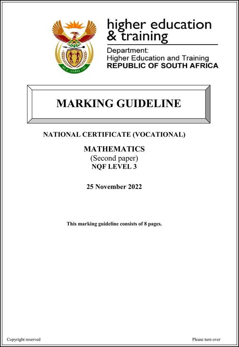 Mathematics Level 3 DHET NCV 2022 - Memo