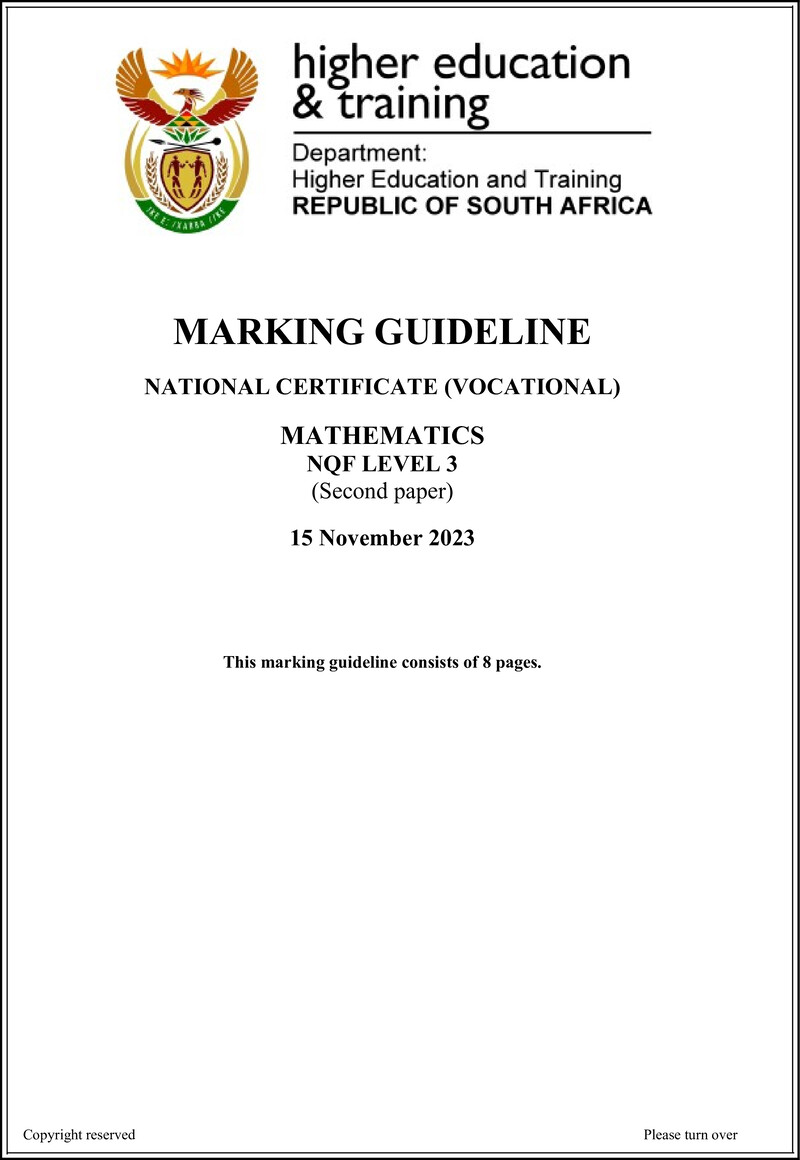 Mathematics Level 3 DHET NCV November 2023 - Memo