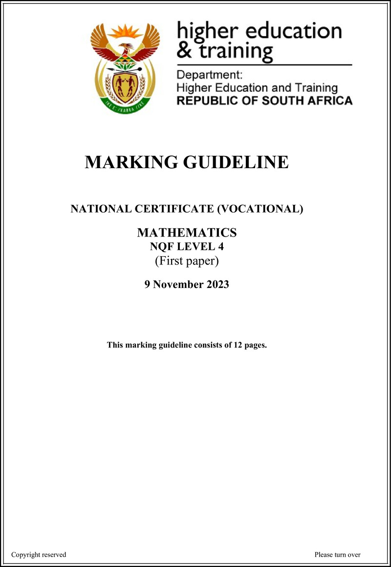 Mathematics Level 4 DHET NCV November 2023 - Memo