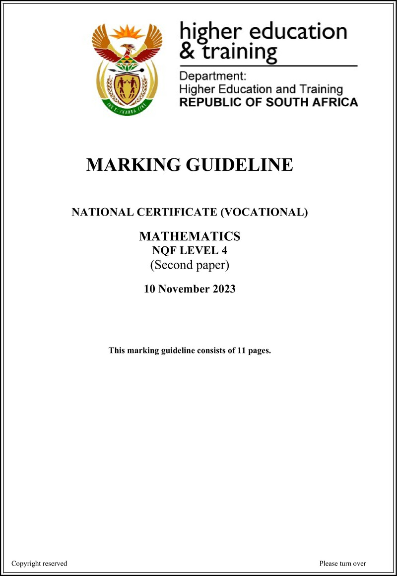 Mathematics Level 4 DHET NCV November 2023 - Memo