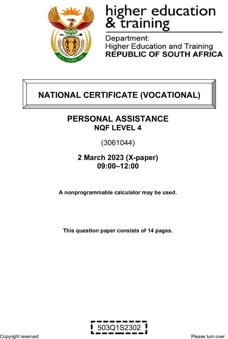 Personal Assistance Level 4 DHET NCV March 2023 Paper X - Question Paper