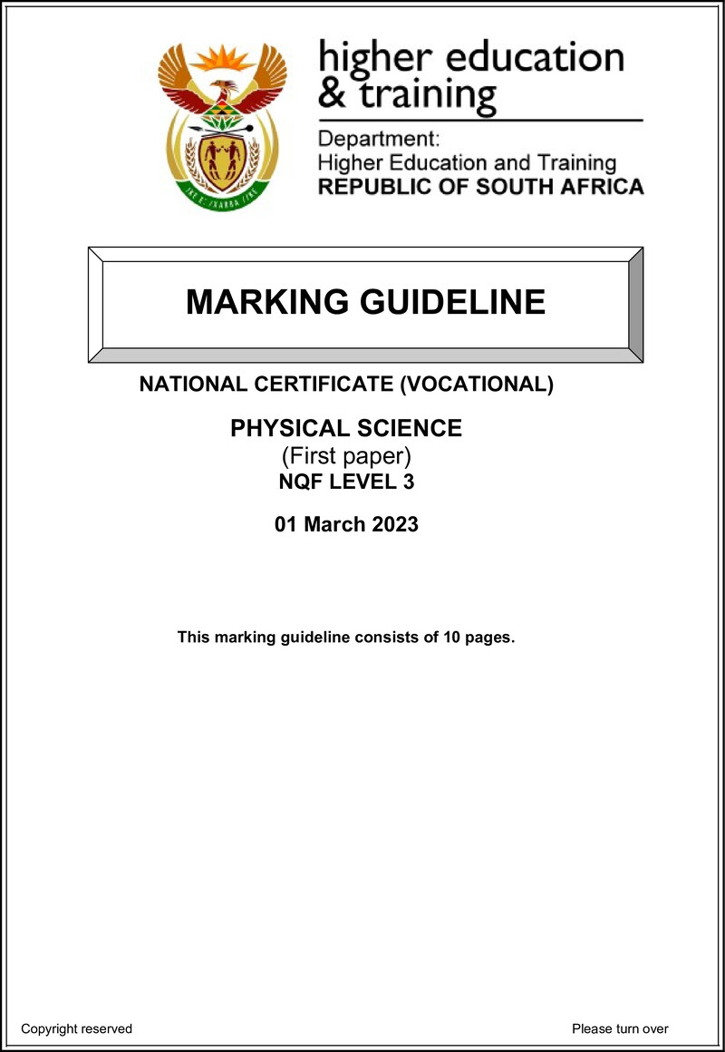 Physical Sciences Level 3 DHET NCV March 2023 - Memo