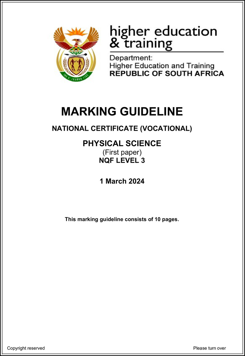 Physical Sciences Level 3 DHET NCV March 2024 - Memo