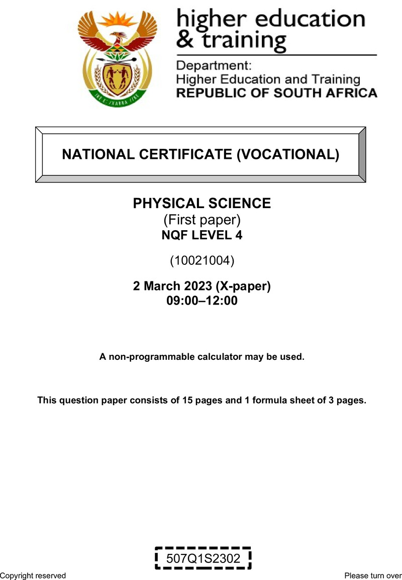 Physical Sciences Level 4 DHET NCV March 2023 Paper X - Question Paper
