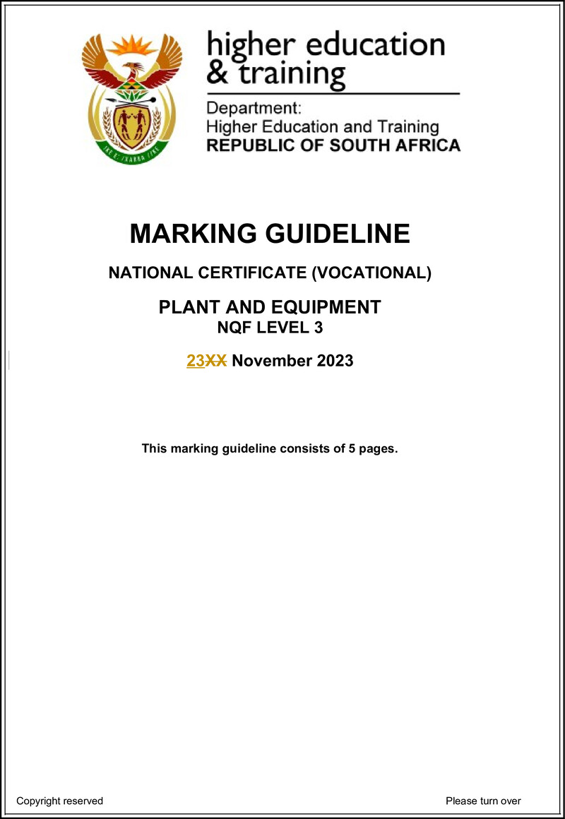 Plant and Equipment Level 3 DHET NCV November 2023 - Memo