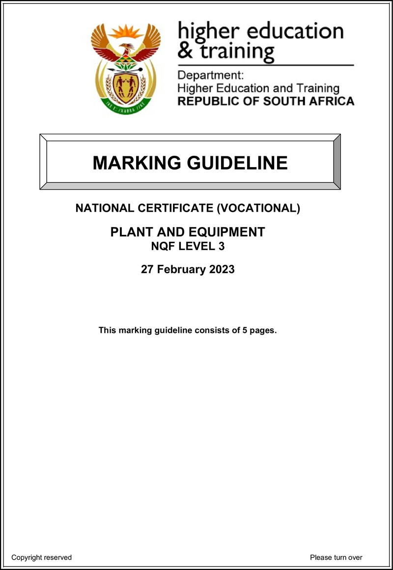 Plant and Equipment Level 3 DHET NCV 2023 - Memo