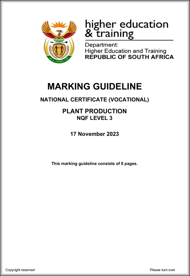 Plant Production Level 3 DHET NCV 2023 - Memo