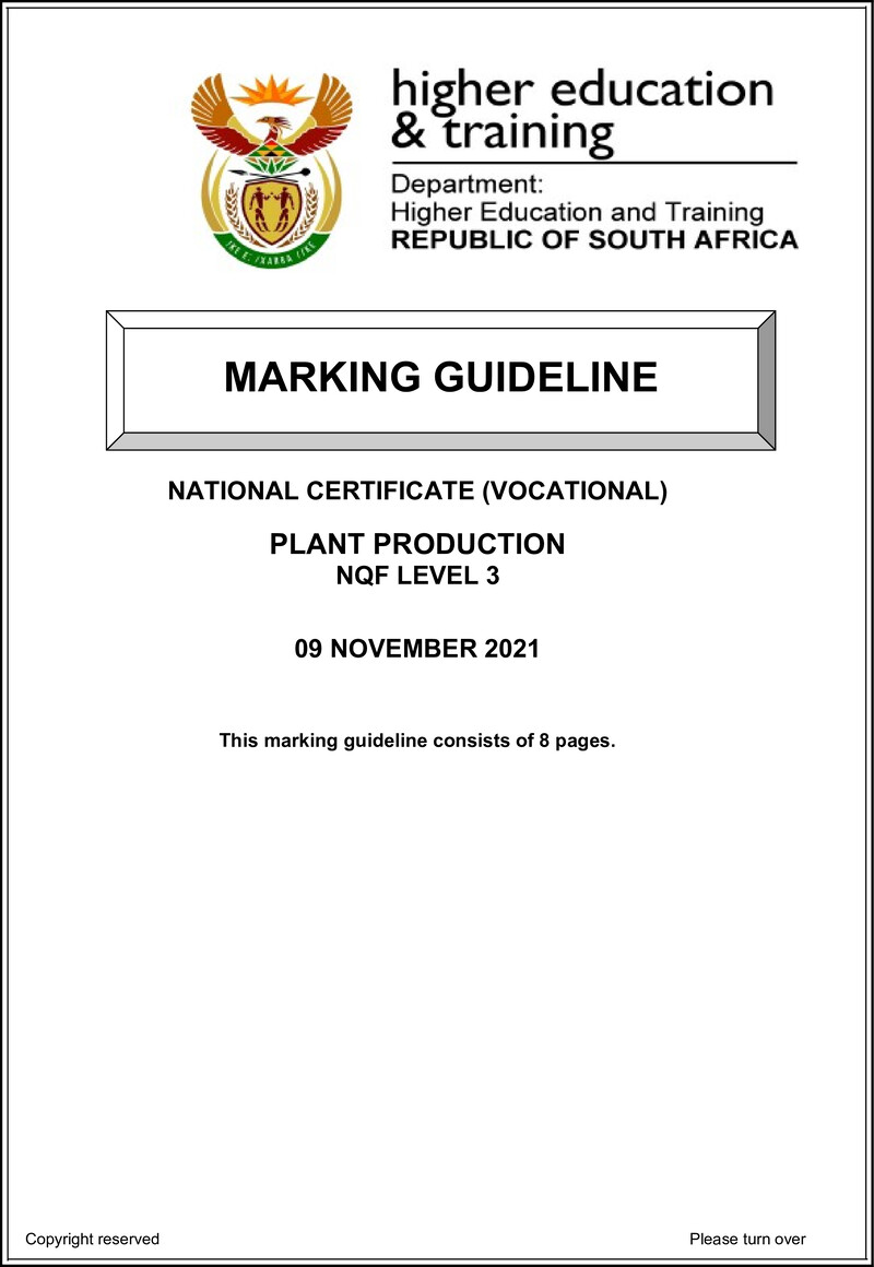 Plant Production Level 3 DHET NCV November 2021 - Memo