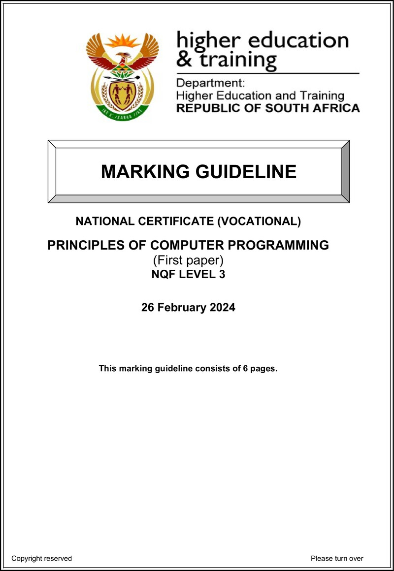 Principles of Computer Programming Level 3 DHET NCV 2024 - Memo