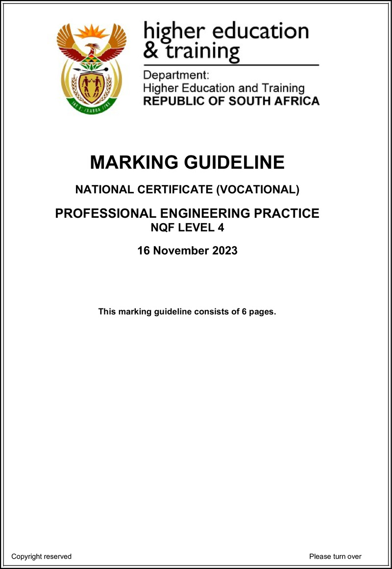 Professional Engineering Practice Level 4 DHET NCV 2023 - Memo