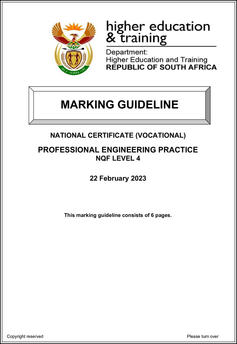 Professional Engineering Practice Level 4 DHET NCV 2023 - Memo