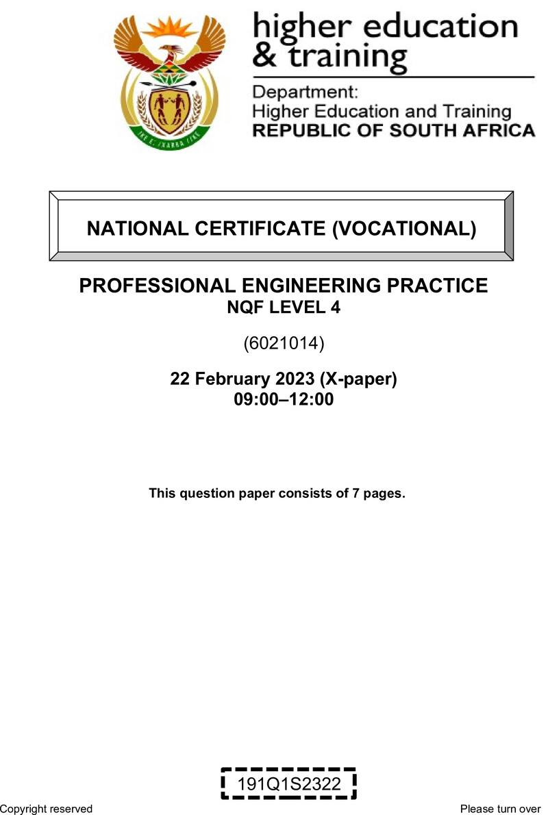 Professional Engineering Practice Level 4 DHET NCV February 2023 Paper X - Question Paper