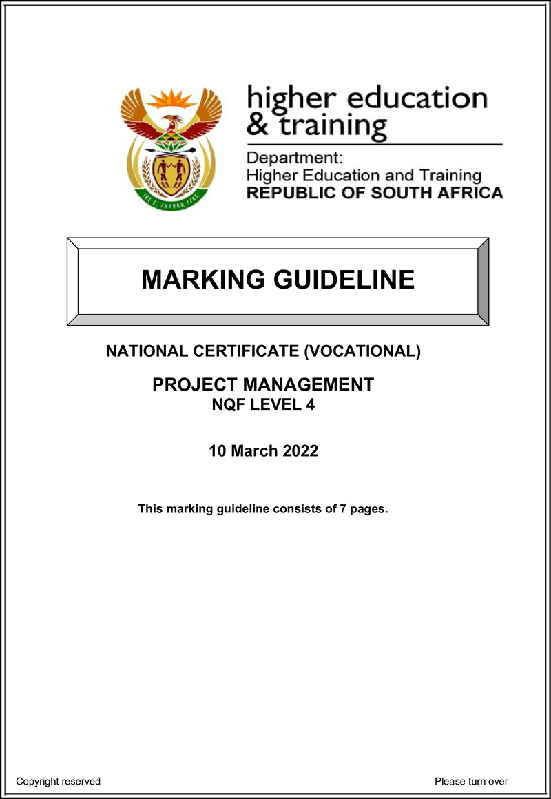 Project Management Level 4 DHET NCV March 2022 - Memo
