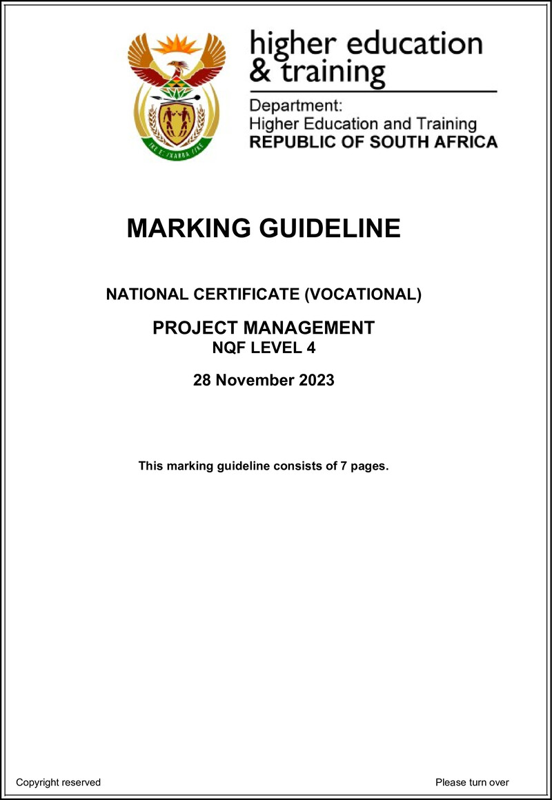 Project Management Level 4 DHET NCV 2023 - Memo
