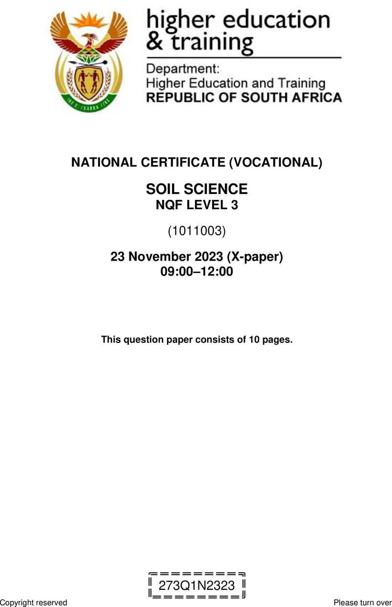 Soil Science Level 3 DHET NCV November 2023 Paper X - Question Paper