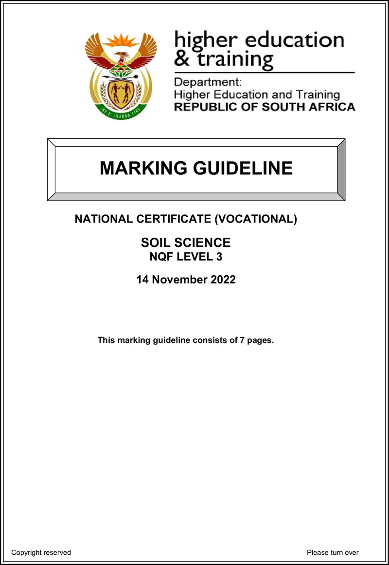 Soil Science Level 3 DHET NCV 2022 - Memo
