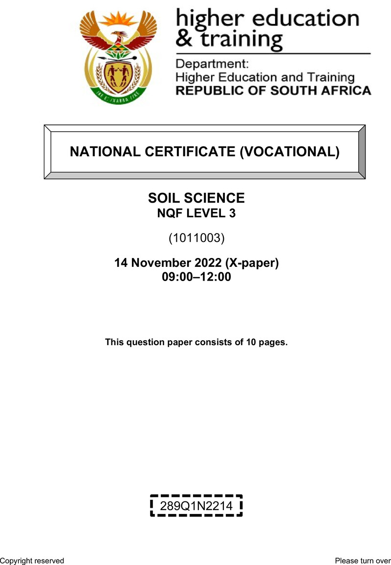 Soil Science Level 3 DHET NCV November 2022 Paper X - Question Paper