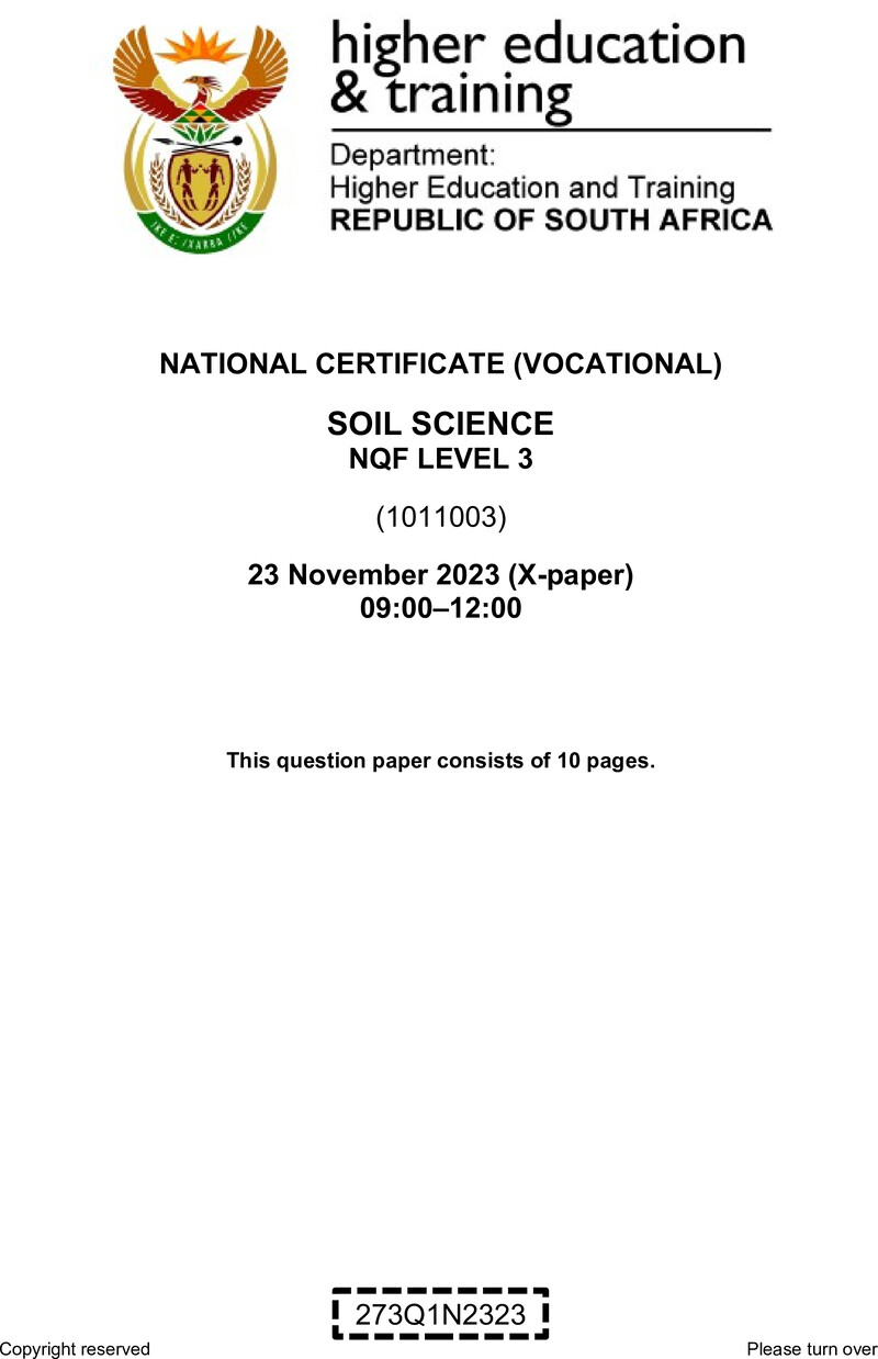 Soil Science Level 3 DHET NCV 2023 Paper X - Question Paper
