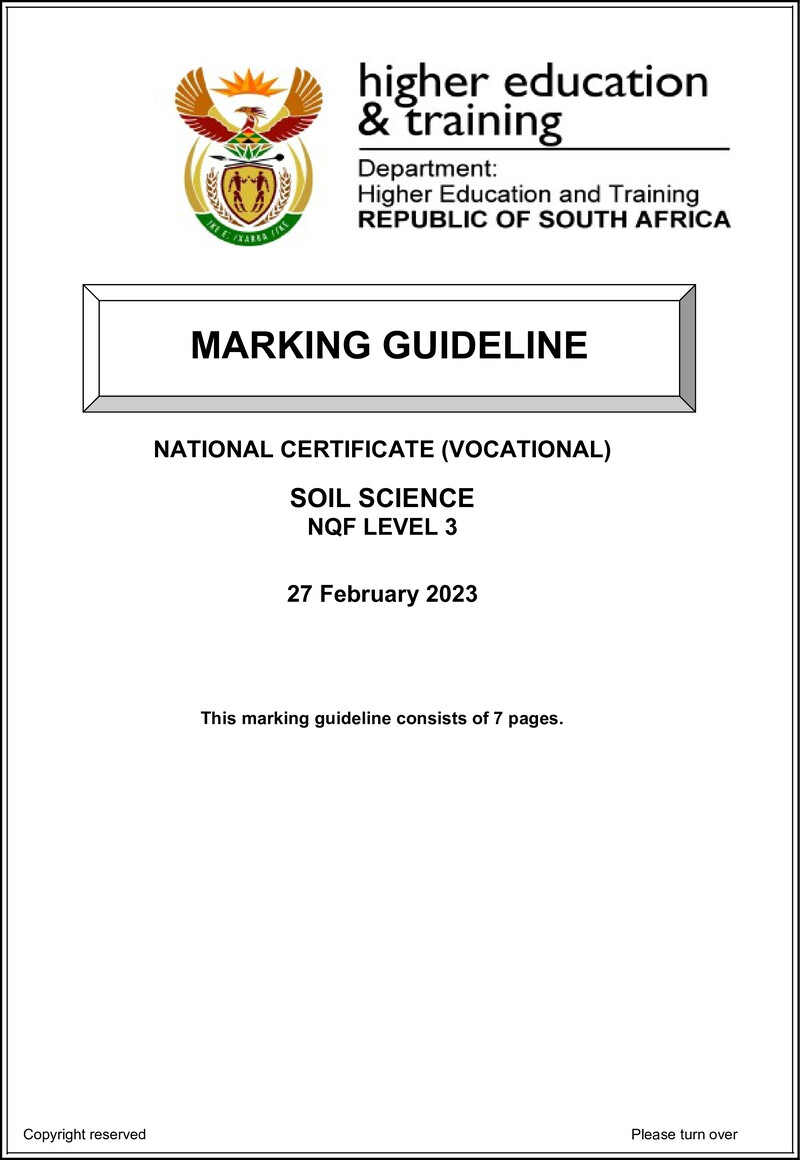 Soil Science Level 3 DHET NCV 2023 - Memo