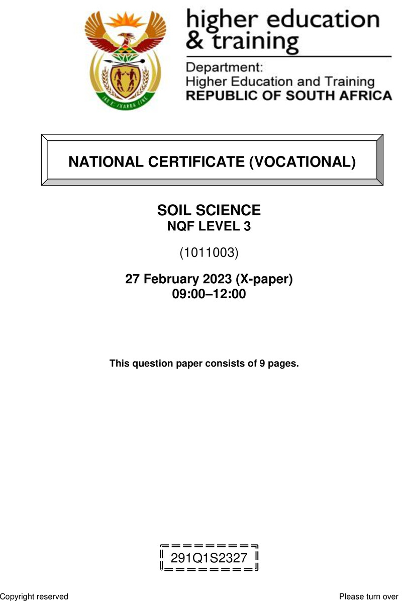 Soil Science Level 3 DHET NCV February 2023 Paper X - Question Paper