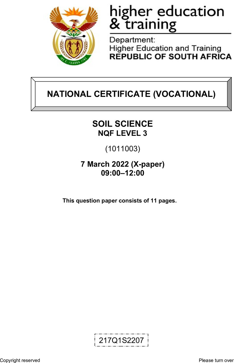 Soil Science Level 3 DHET NCV March 2022 Paper X - Question Paper