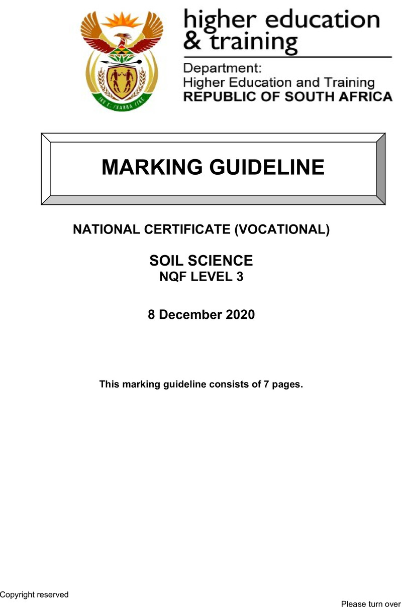 Soil Science Level 3 DHET NCV 2020 - Memo