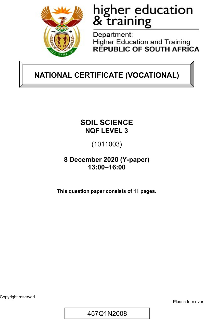 Soil Science Level 3 DHET NCV December 2020 Paper Y - Question Paper