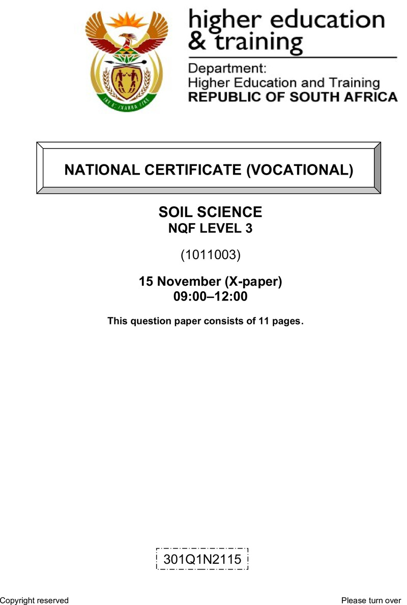 Soil Science Level 3 DHET NCV November 2023 Paper X - Question Paper