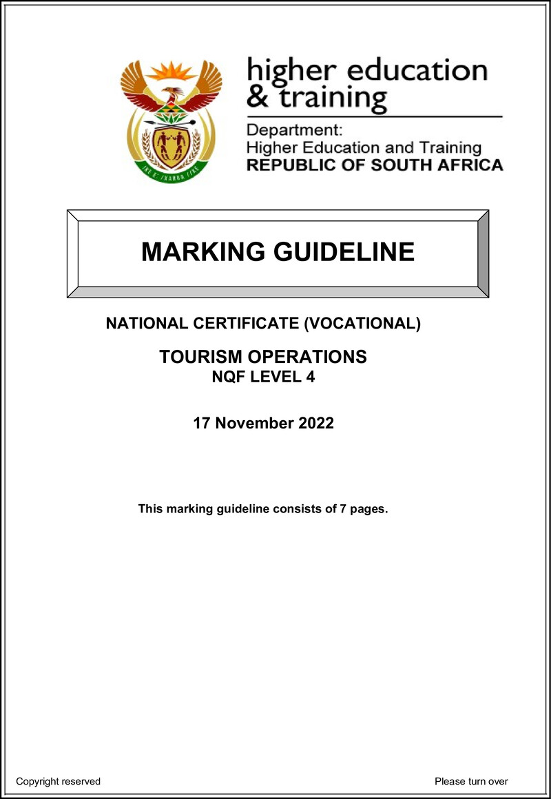 Tourism Operations Level 4 DHET NCV 2022 - Memo