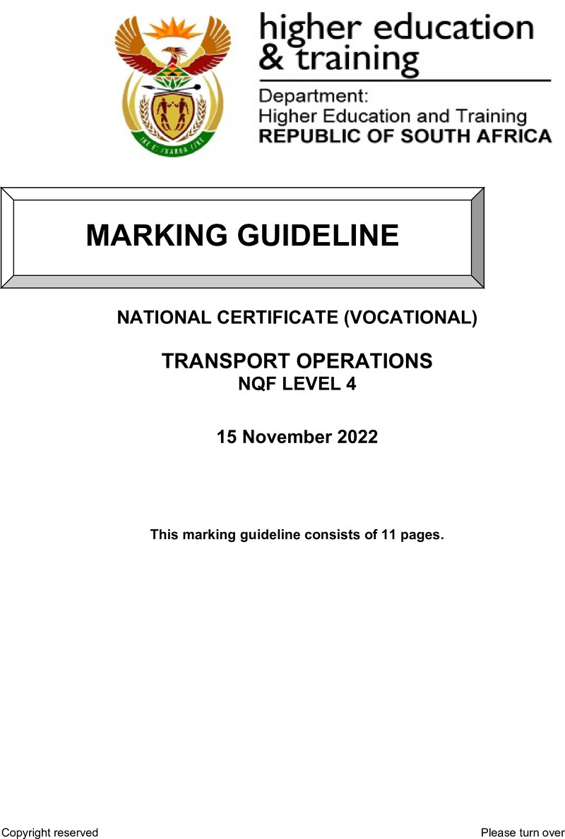 Transport Operations Level 4 DHET NCV 2022 - Memo