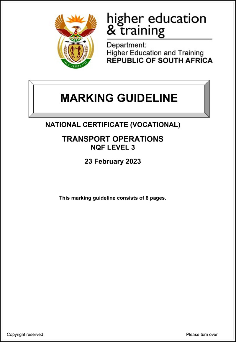 Transport Operations Level 3 DHET NCV 2023 - Memo