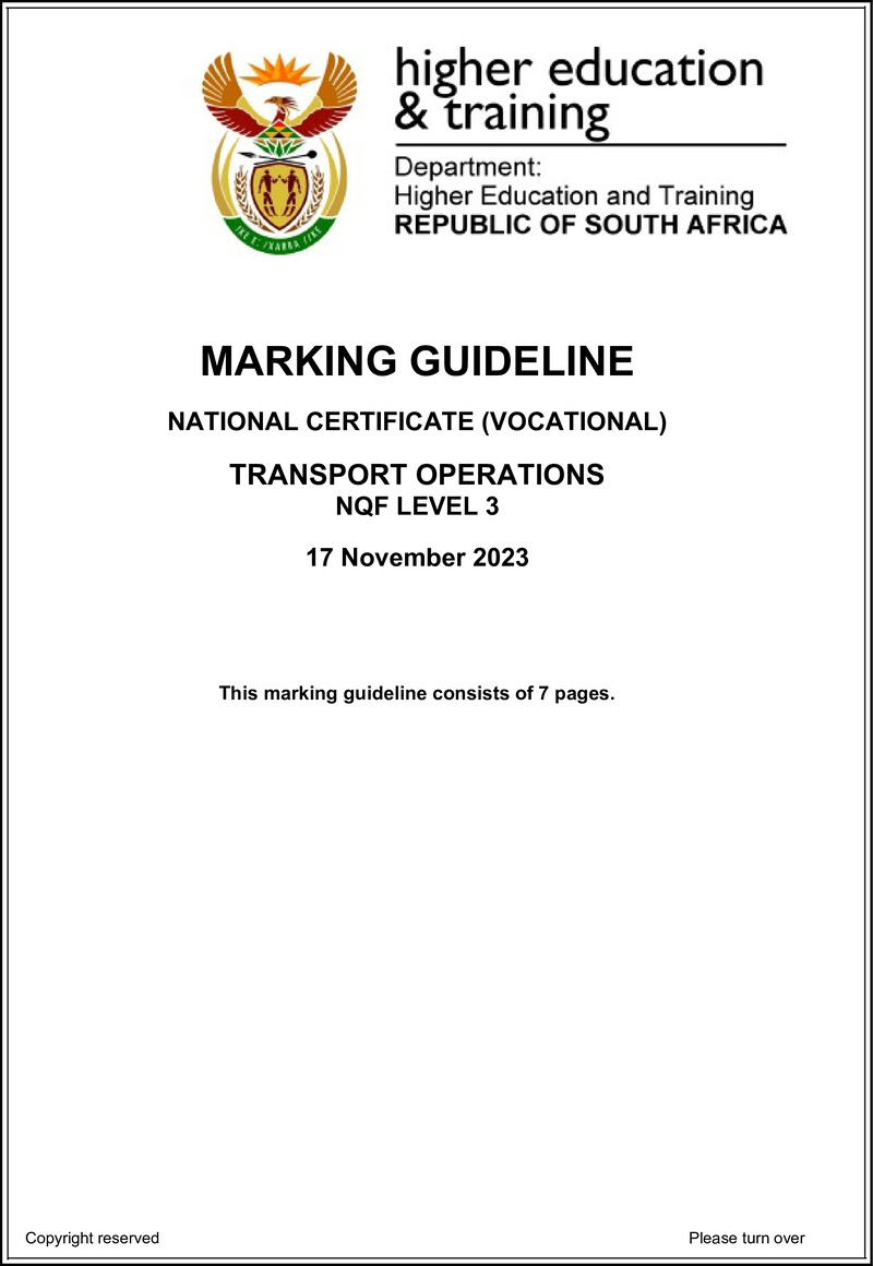 Transport Operations Level 3 DHET NCV 2023 - Memo