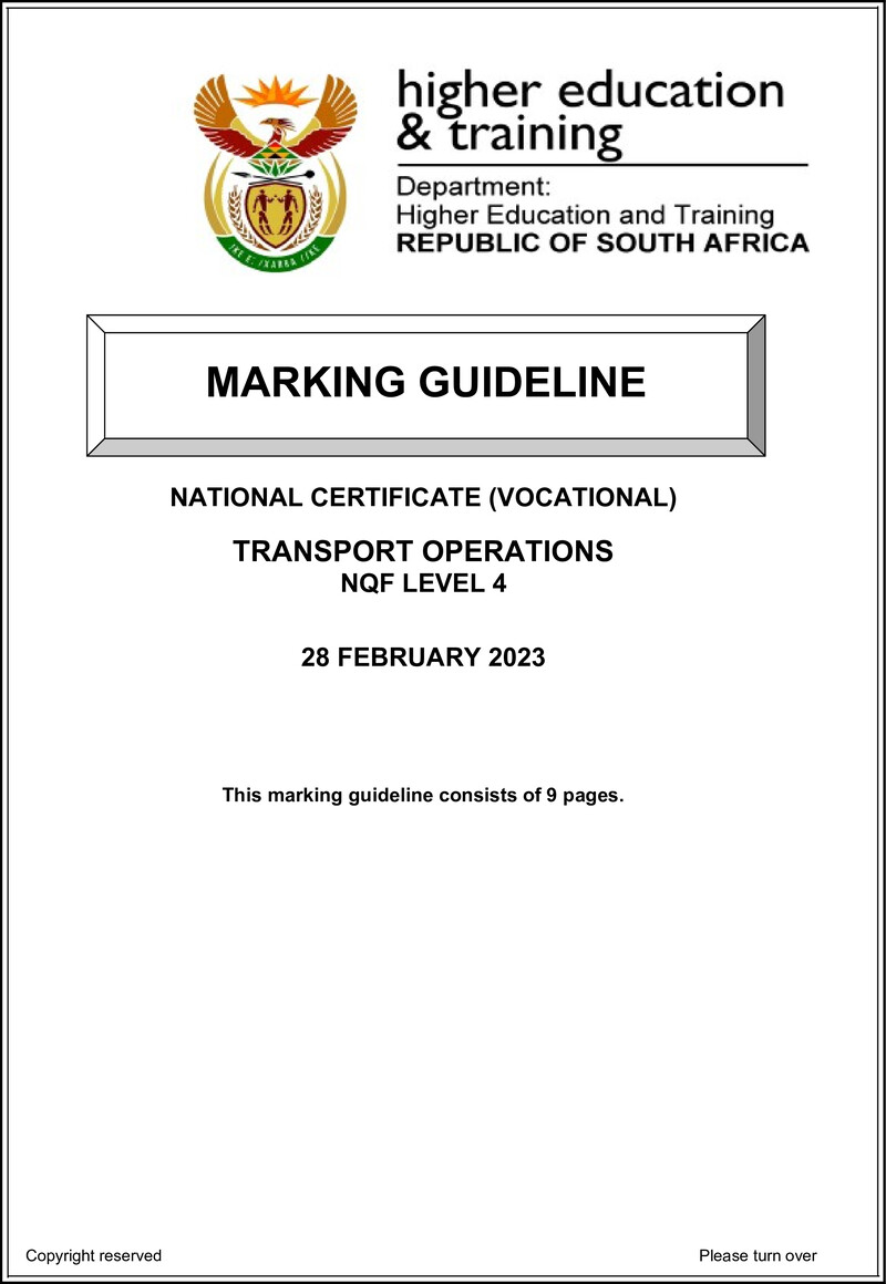Transport Operations Level 4 DHET NCV 2023 - Memo