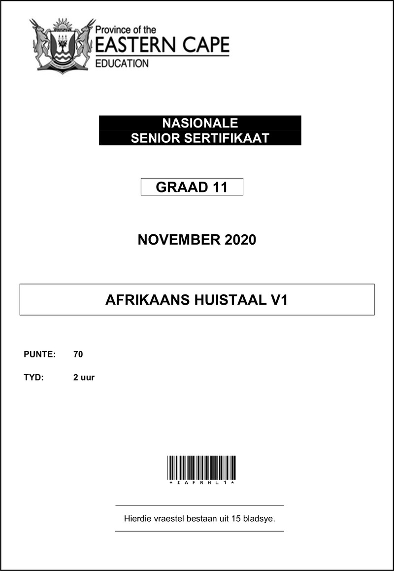 Afrikaans Huistaal Grade 11 DBE NSC November 2020 Paper 1 - Question Paper