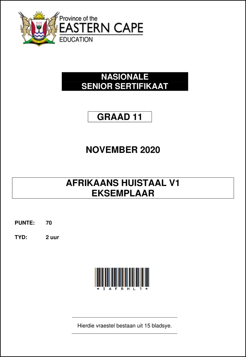 Afrikaans Huistaal Grade 11 DBE NSC November 2020 Paper 1 - Question Paper
