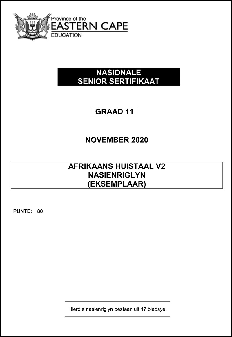Afrikaans Huistaal Grade 11 DBE NSC November 2020 Paper 2 - Memo