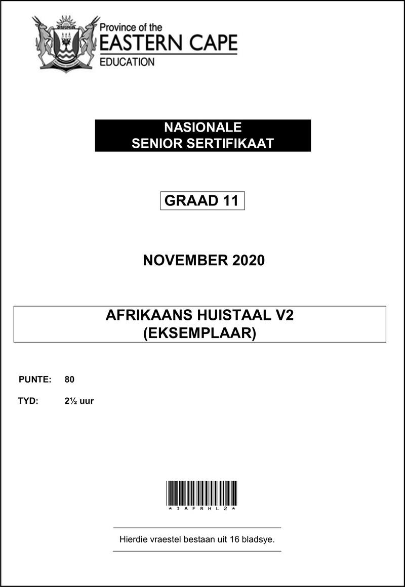 Afrikaans Huistaal Grade 11 DBE NSC November 2020 Paper 2 - Question Paper