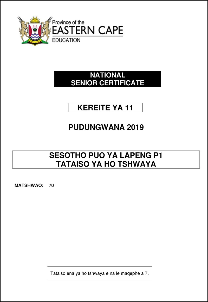 Sesotho Grade 11 DBE NSC National 2019 Paper 1 - Question Paper