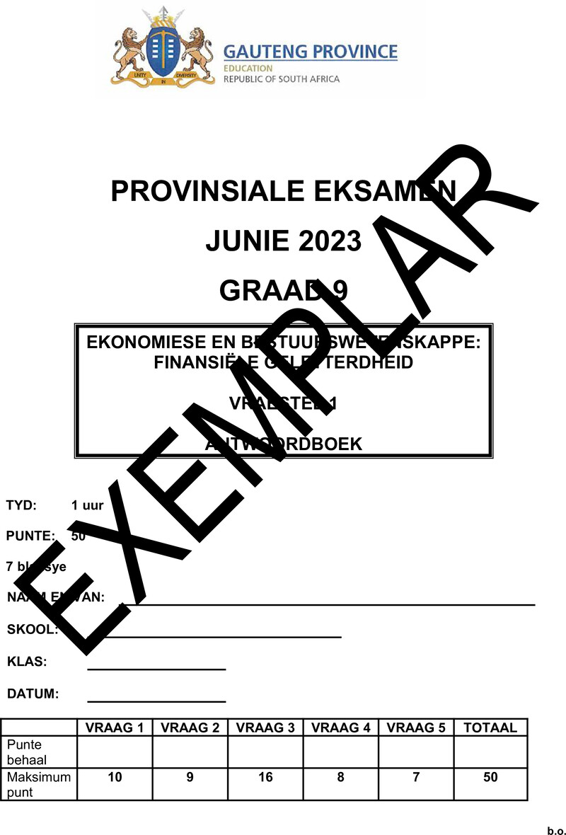 Ekonomie en Bestuurswetenskappe Grade 9 DBE CAPS June 2023 Paper 1 - Memo